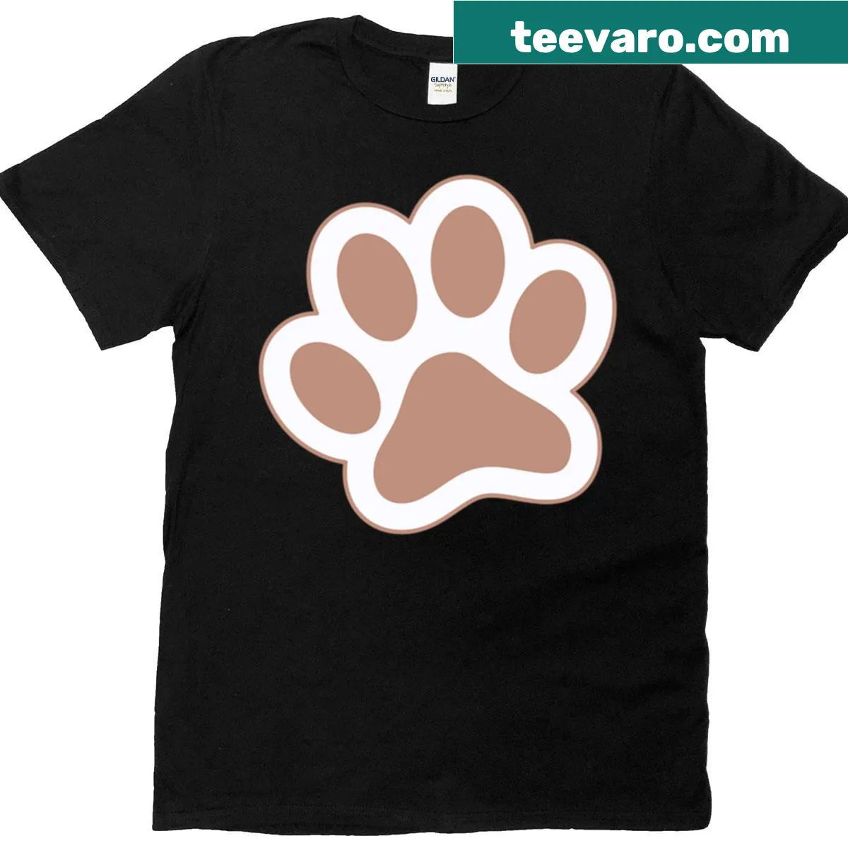 Graphic tee with whimsical dog paw prints for dog lovers — on a men's t-shirt