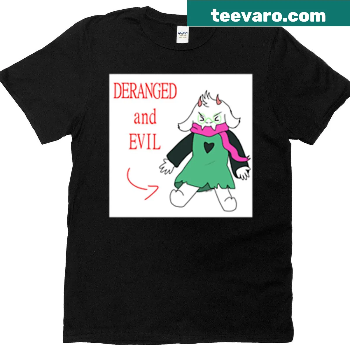 Edgy illustration of Ralsei from Delta Rune with dark elements — on a men's t-shirt