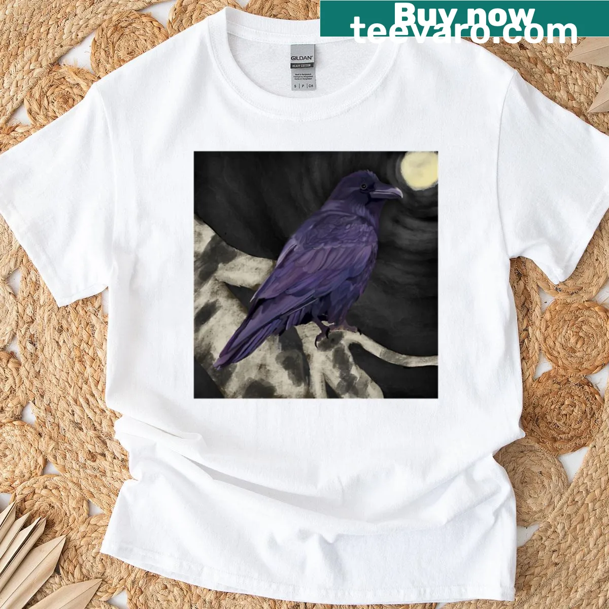 Minimalist raven silhouette graphic T-shirt — on a men's t-shirt
