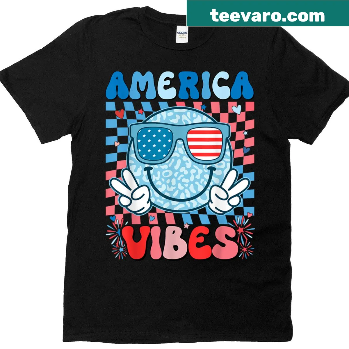 Retro America Vibes t-shirt with patriotic flag design — on a men's t-shirt