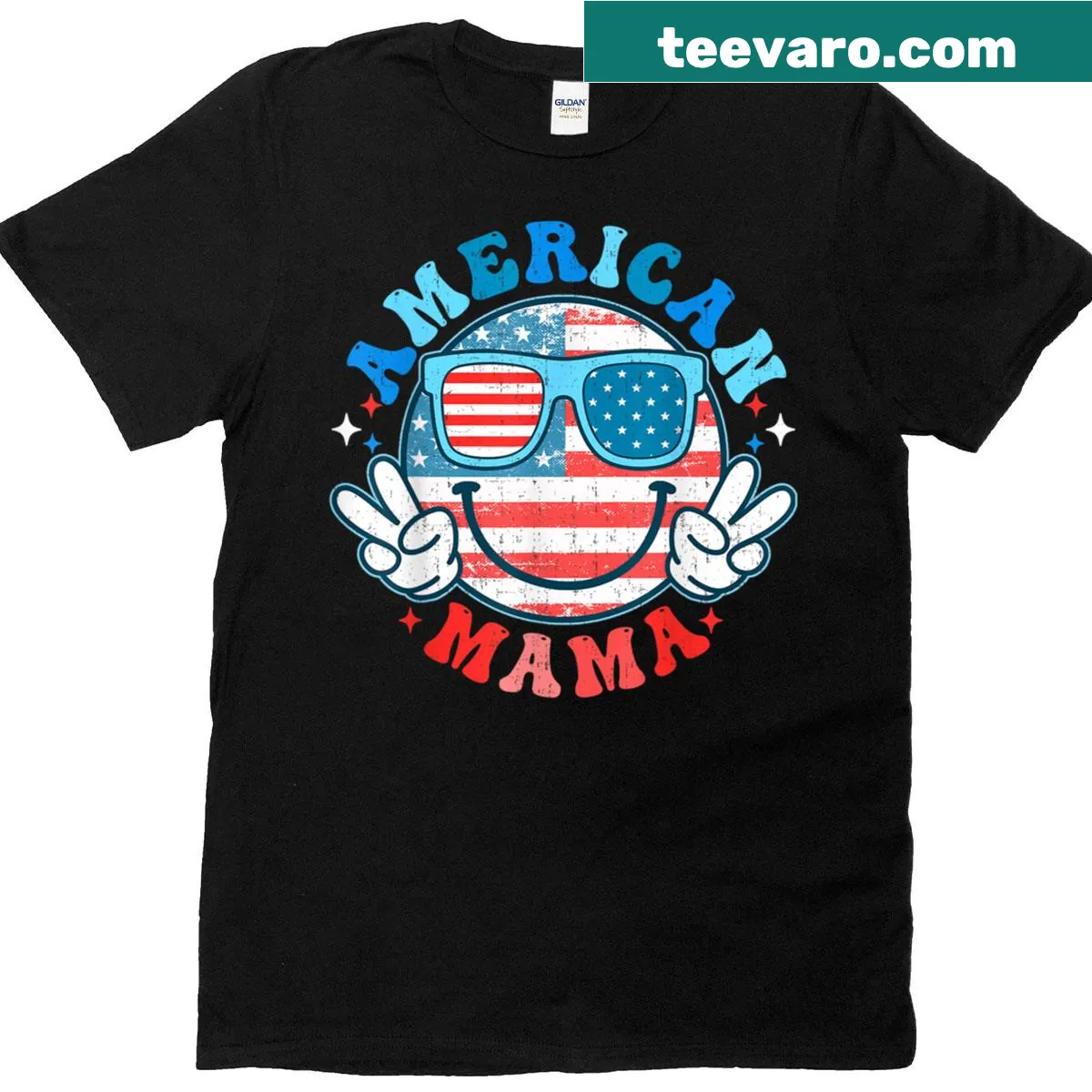 Funny retro t-shirt with USA flag face design for moms — on a men's t-shirt