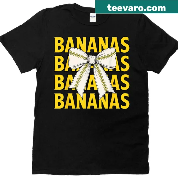 Charming retro t-shirt with banana graphics and coquette bow