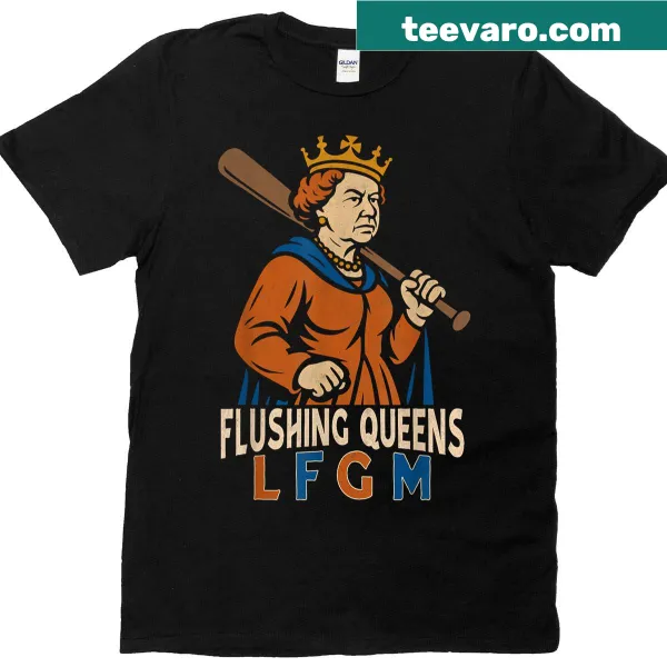 T-shirt featuring the text 'Flushing Queens' in vintage style.