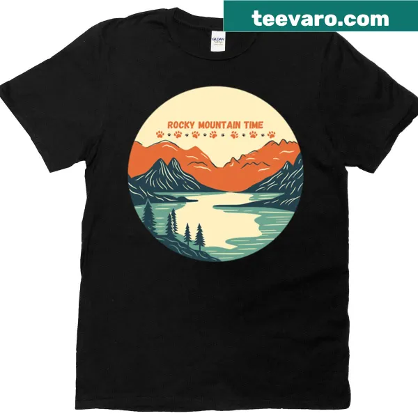 Illustration of paws and rocky mountains on a playful T-shirt