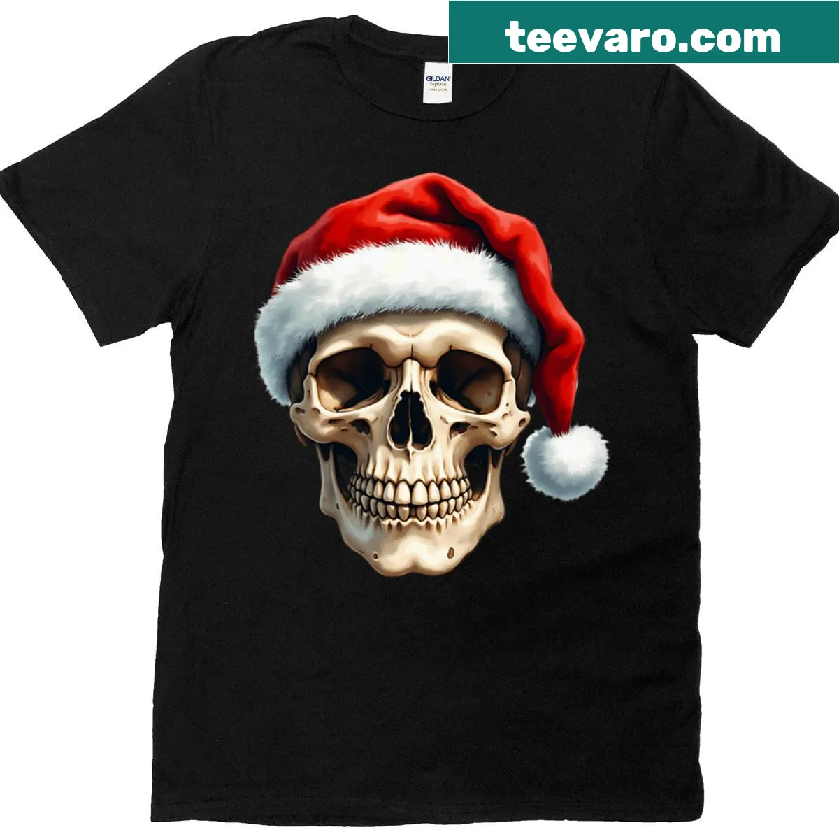 Santa skull graphic t-shirt with holiday vibes — on a men's t-shirt