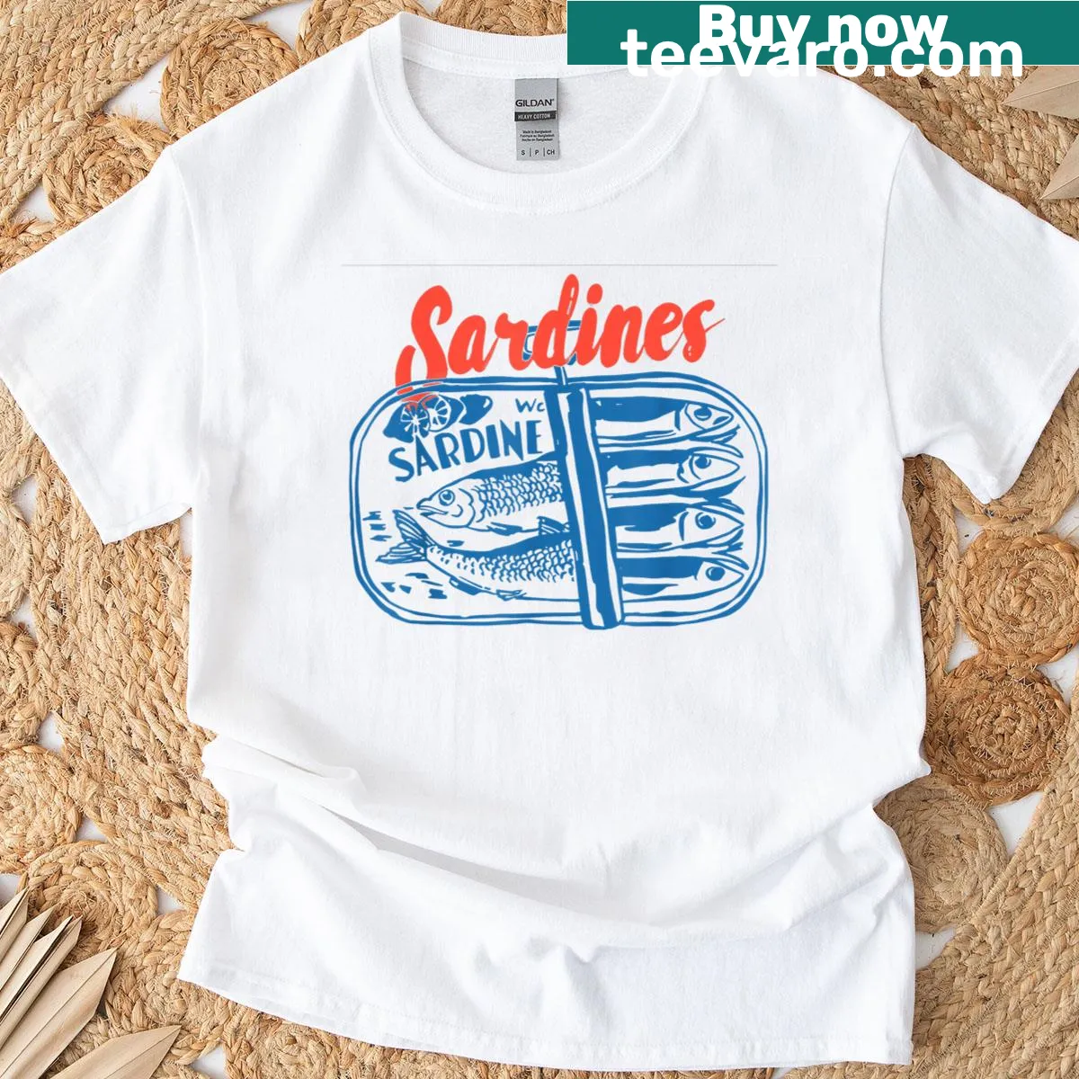 Retro sardine graphic T-shirt celebrating vintage food culture — on a men's t-shirt