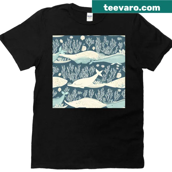 Minimalist whale silhouette pattern on a T-shirt