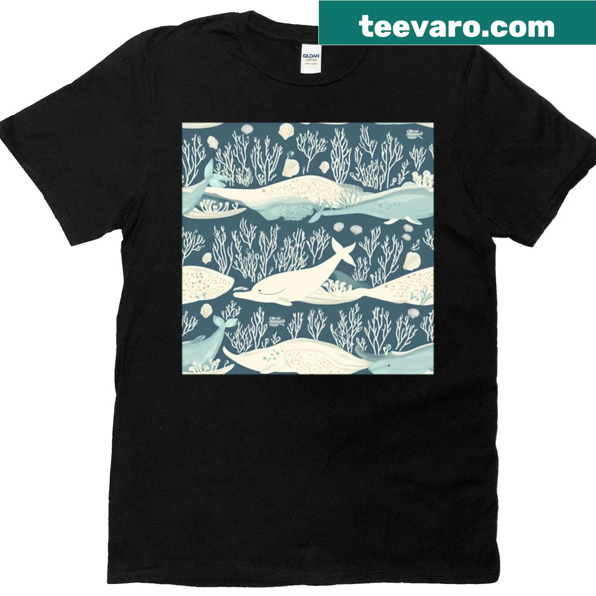 Minimalist whale silhouette pattern on a T-shirt — on a men's t-shirt