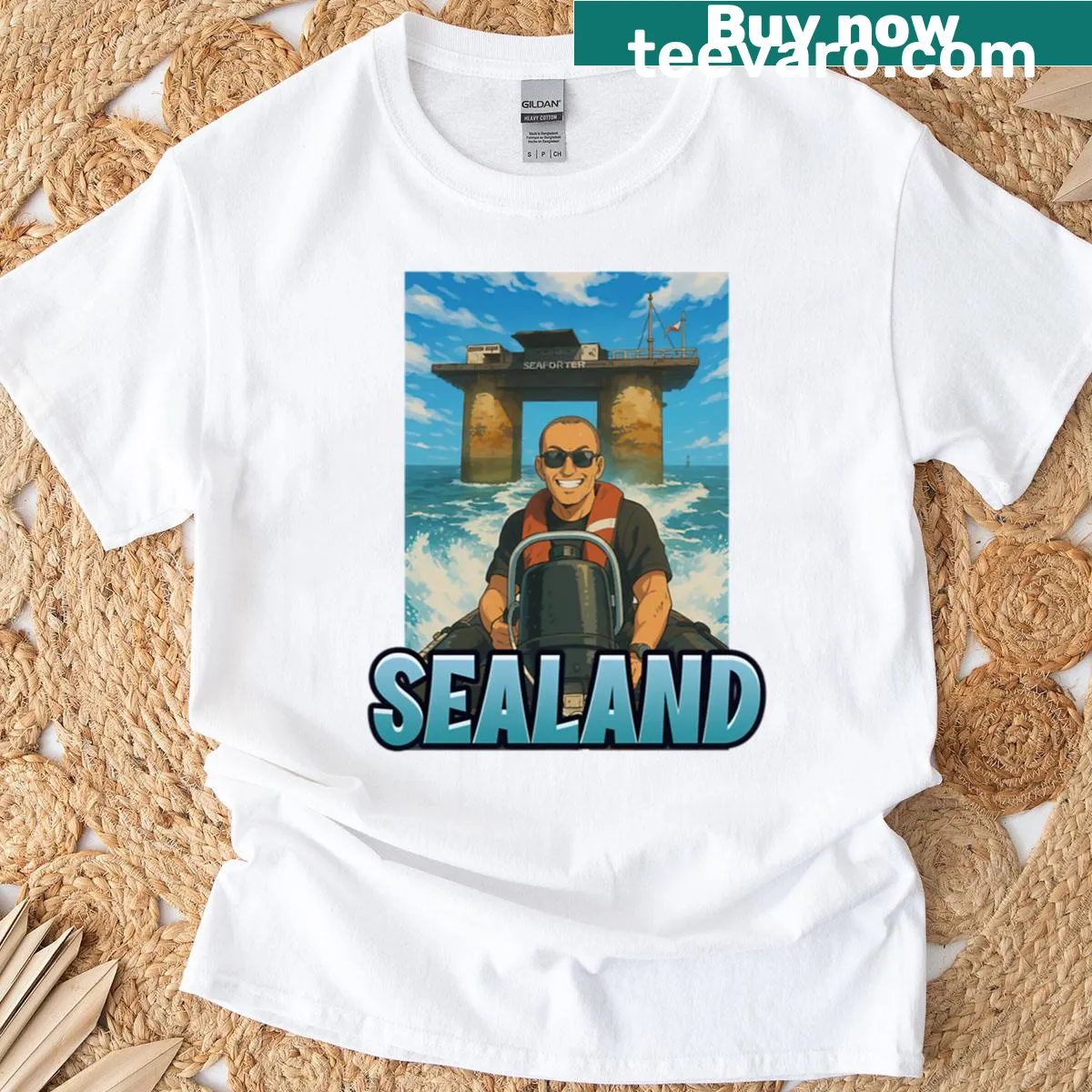 Sealand typography graphic T-shirt — on a men's t-shirt