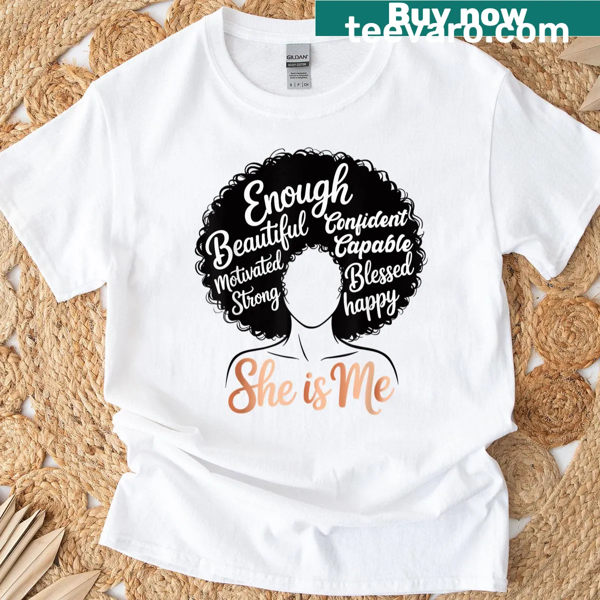 Empowerment message 'She Is Me' on a women's t-shirt — on a men's t-shirt