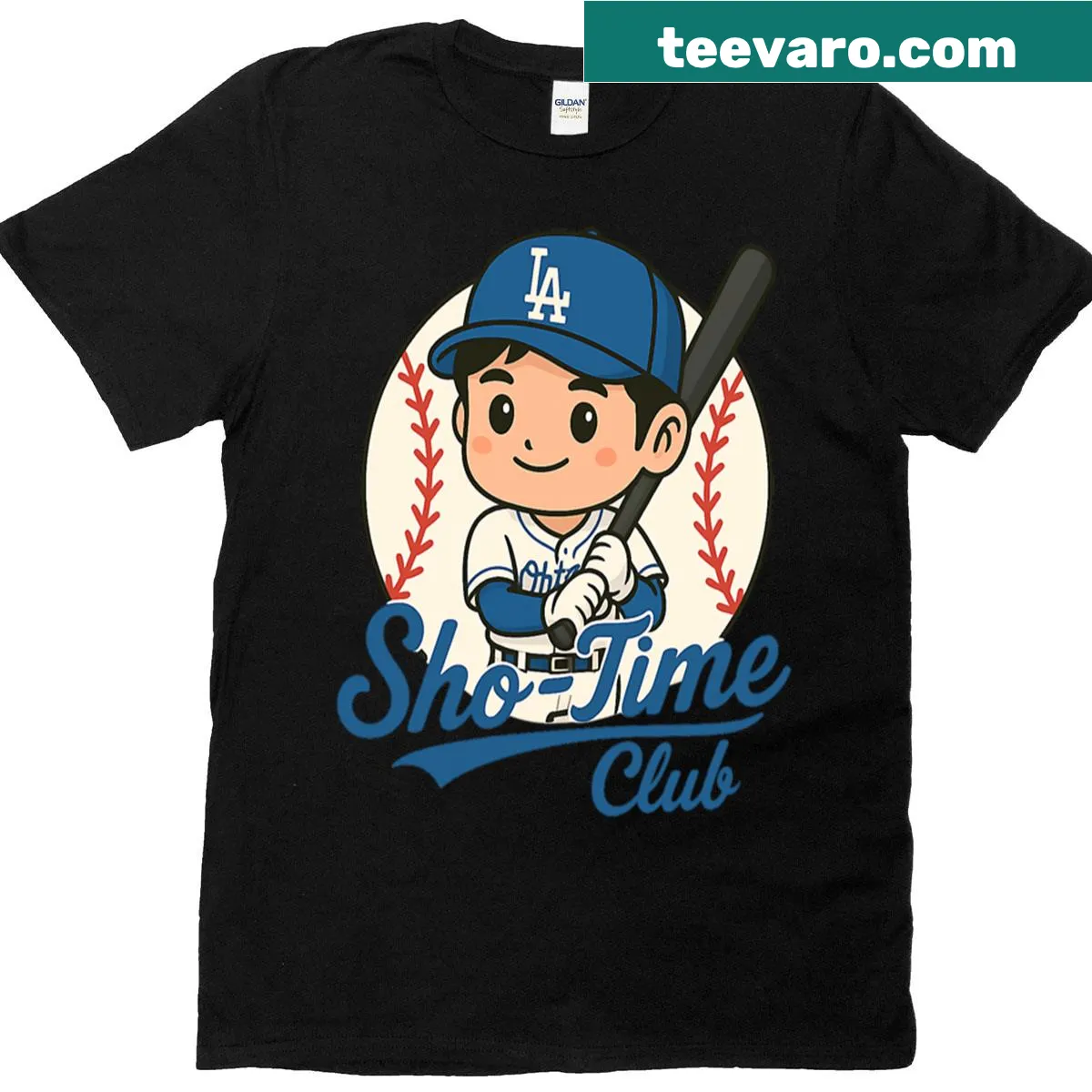 Cartoon-style tee featuring Shohei Ohtani in a Chibi design — on a men's t-shirt
