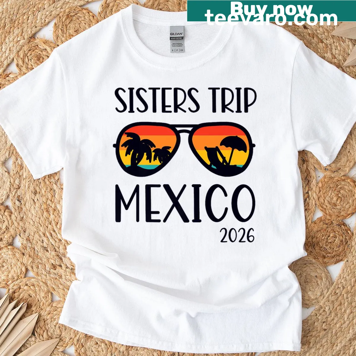 Matching t-shirt for sisters with travel-themed design — on a men's t-shirt