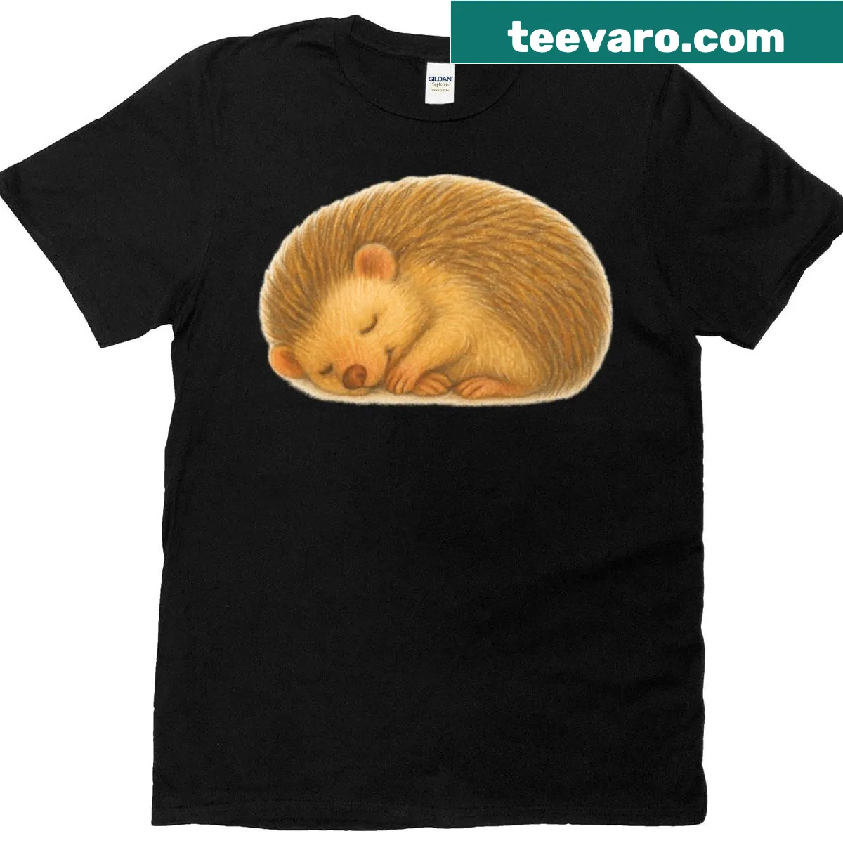 Illustration of a sleepy hedgehog on a T-shirt — on a men's t-shirt