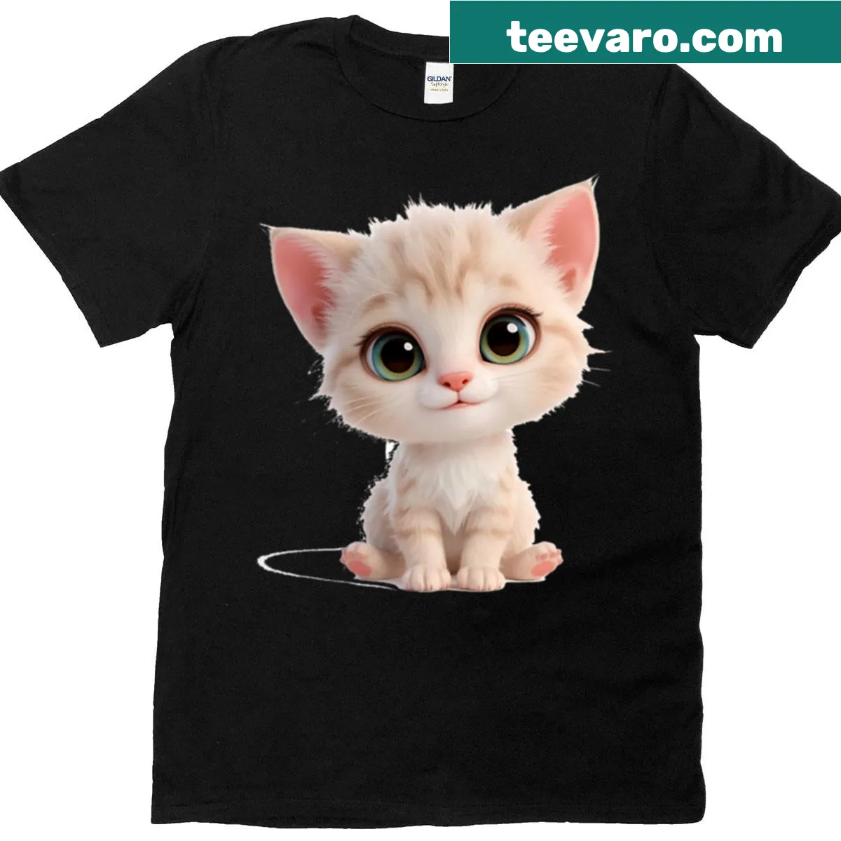 Cute smiling kitten graphic on T-shirt — on a men's t-shirt