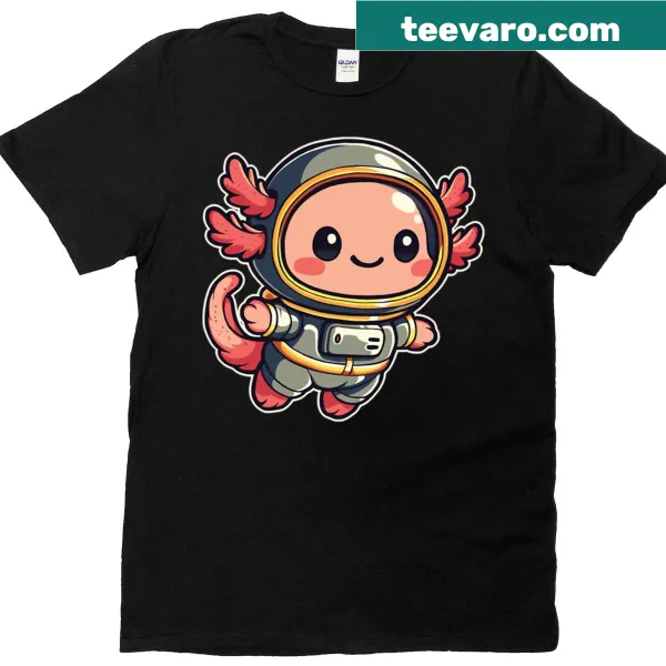 Playful axolotl in a space theme on a T-shirt