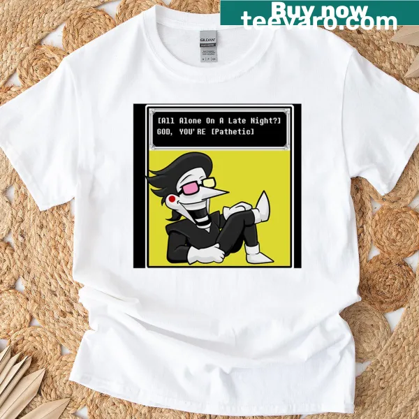 Oversized t-shirt featuring Spamton with whimsical illustration
