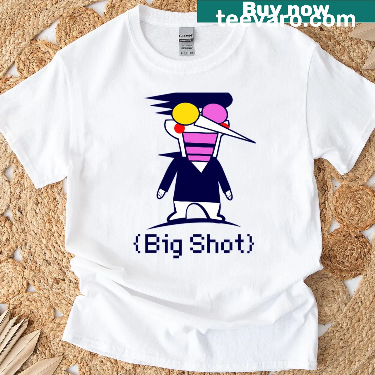 Illustration of Spamton Big Shot from Deltarune on a t-shirt — on a men's t-shirt