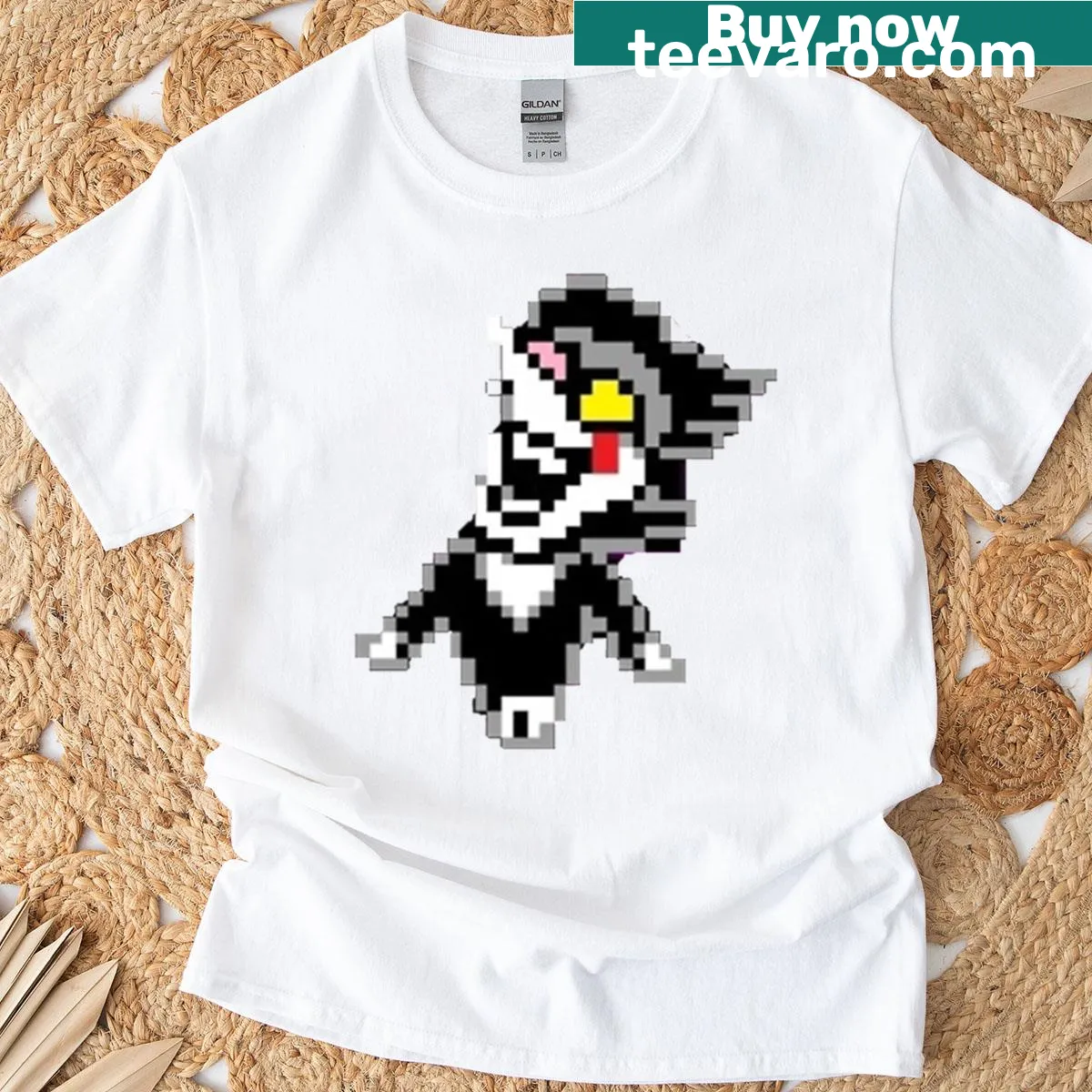 Pixelated Spamton graphic on a T-shirt. — on a men's t-shirt