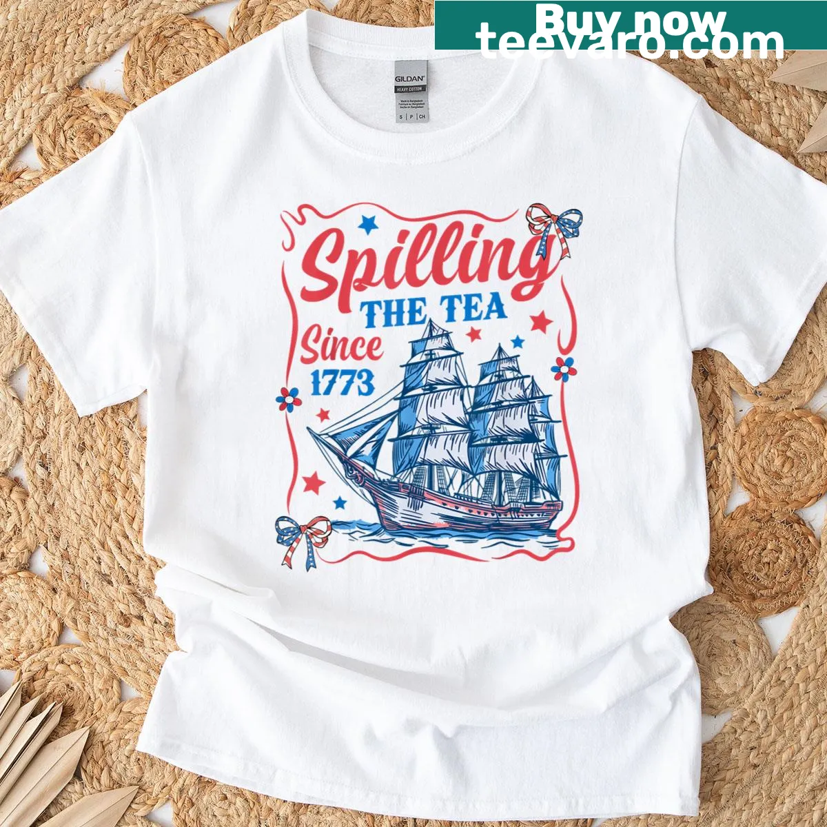 Vintage T-shirt celebrating Fourth of July with whimsical text design. — on a men's t-shirt