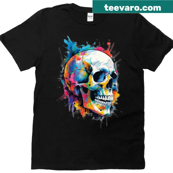 Illustrated skull design T-shirt with a splash effect