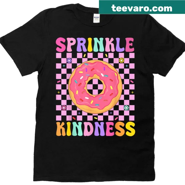 T-shirt with a cartoon donut design and the phrase 'Sprinkle Kindness'