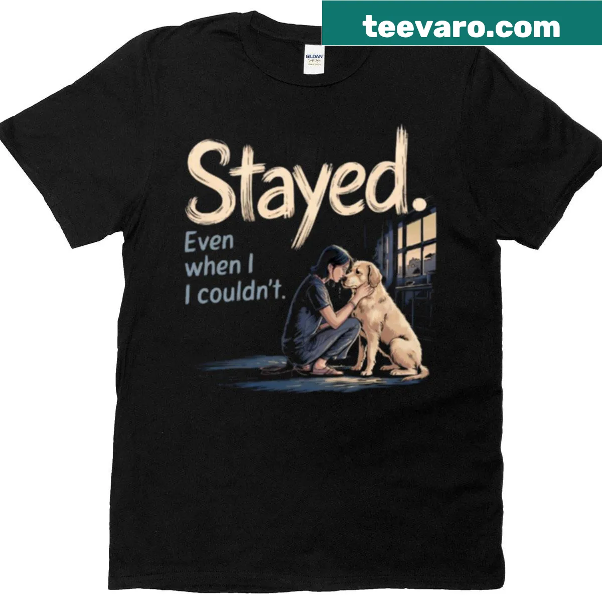 Touching phrase 'Stayed Even When I Couldnt' in a heartfelt typography on a t-shirt — on a men's t-shirt