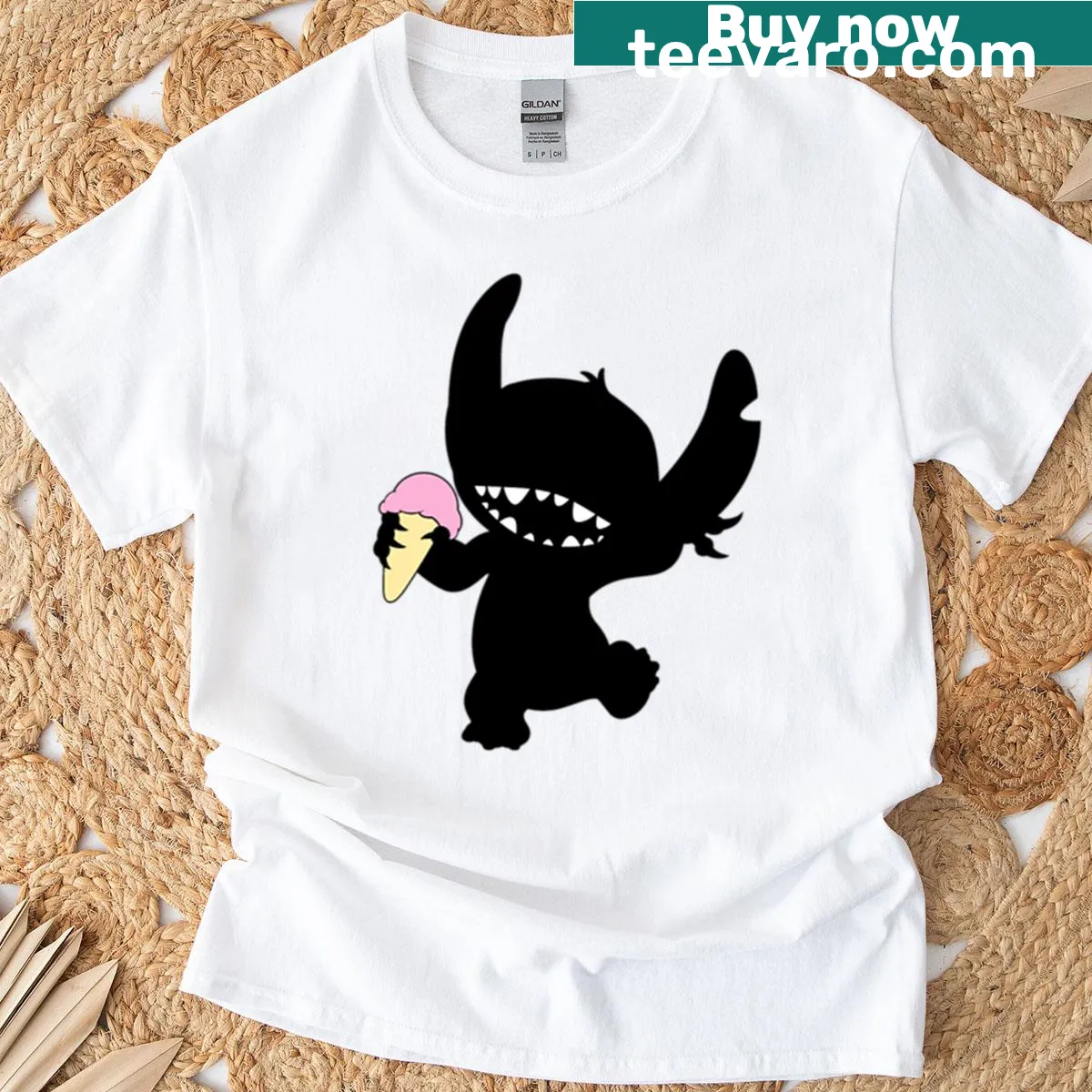 Cartoon character Stitch Shadow design on a T-shirt. — on a men's t-shirt