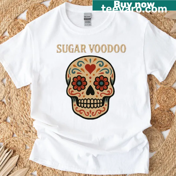 Whimsical 'Sugar Voodoo' design on a T-shirt