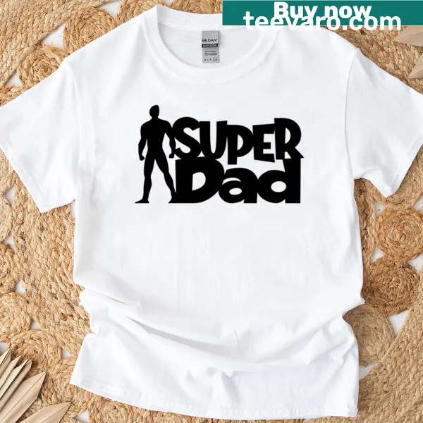 'Super Dad' text design on a casual T-shirt