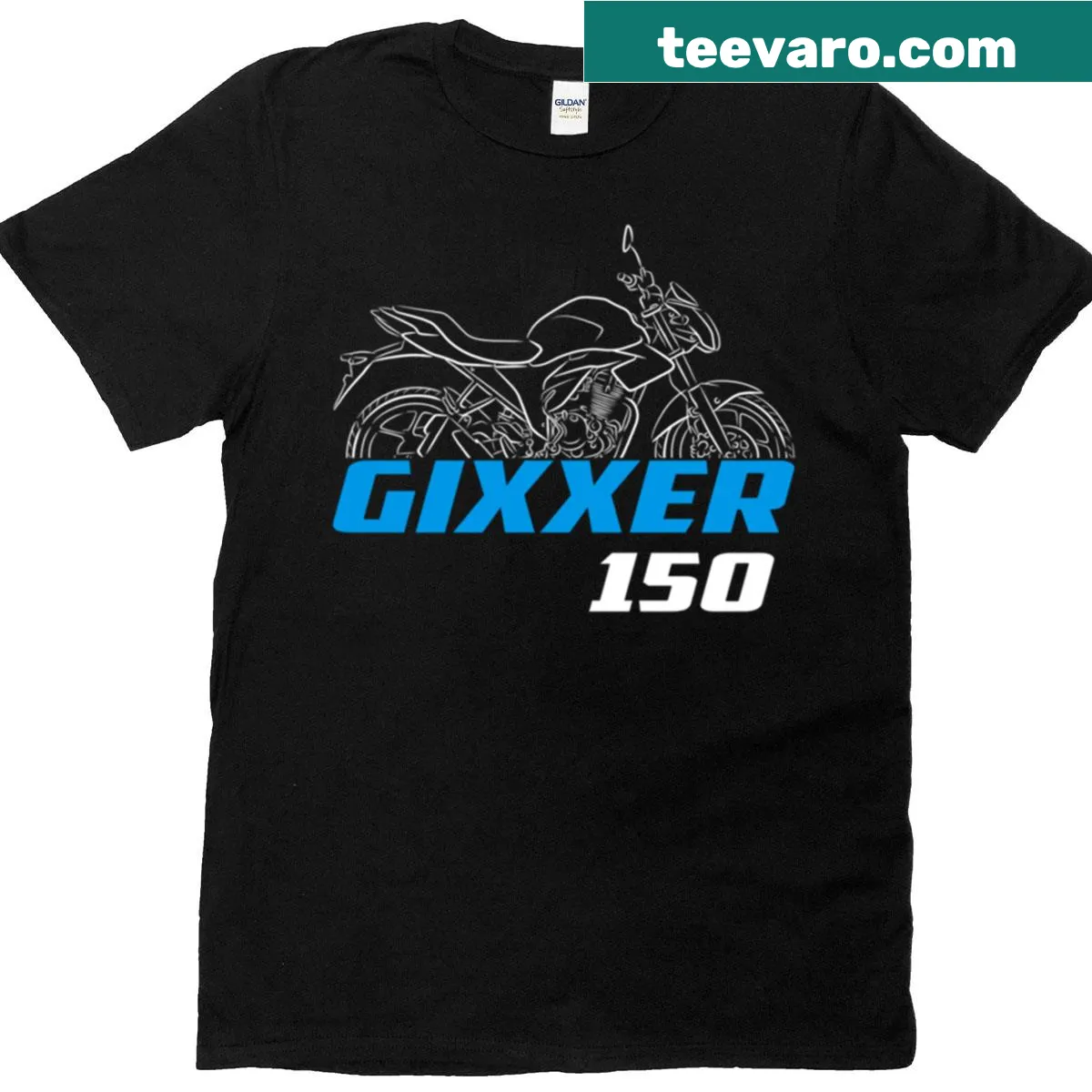 Illustrative Suzuki Gixxer 150 motorcycle t-shirt — on a men's t-shirt