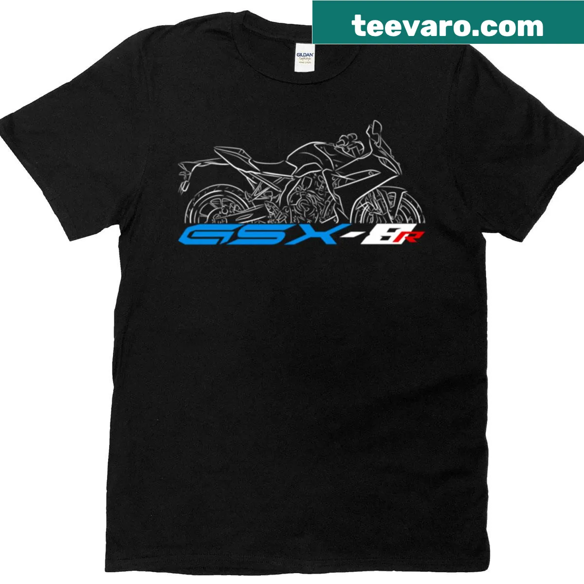 Vintage-style t-shirt featuring Suzuki GSX-8R motorcycle design — on a men's t-shirt