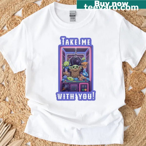 Illustration of Grogu, Baby Yoda, inviting adventure on a T-shirt