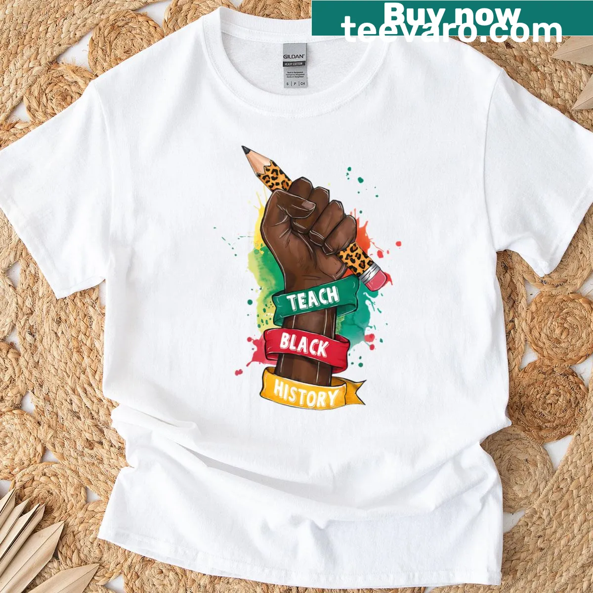 Typographic T-shirt advocating for teaching Black history — on a men's t-shirt
