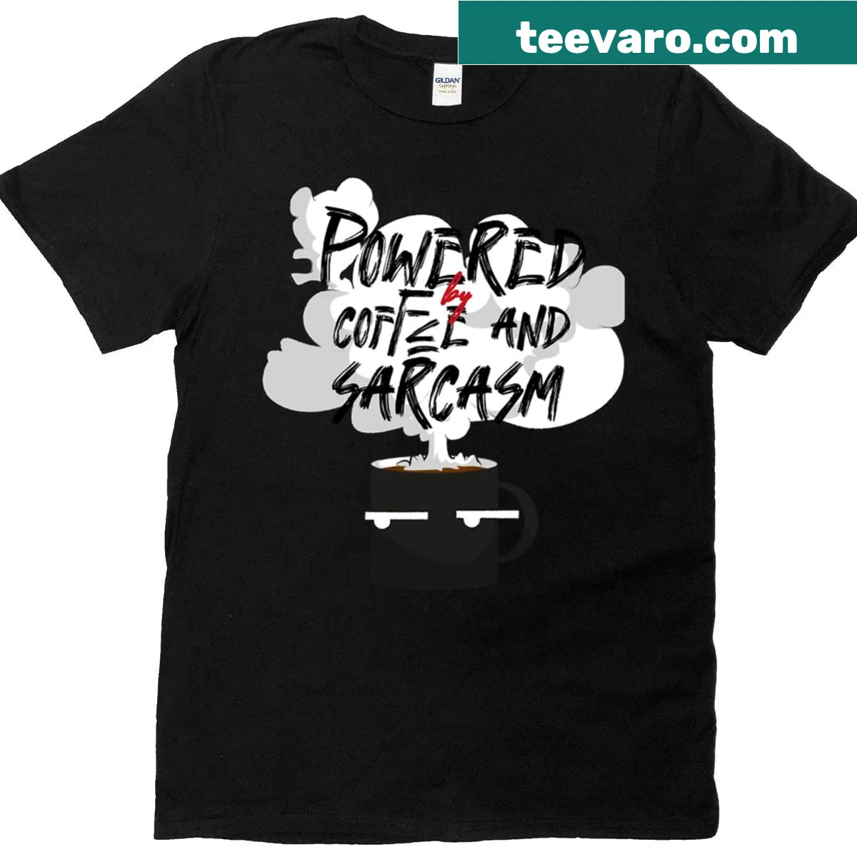 Humorous typography T-shirt about the energizing power of coffee. — on a men's t-shirt