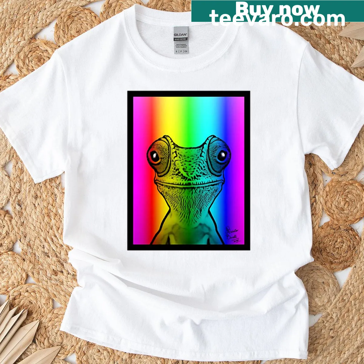 Playful chameleon illustration on a T-shirt — on a men's t-shirt
