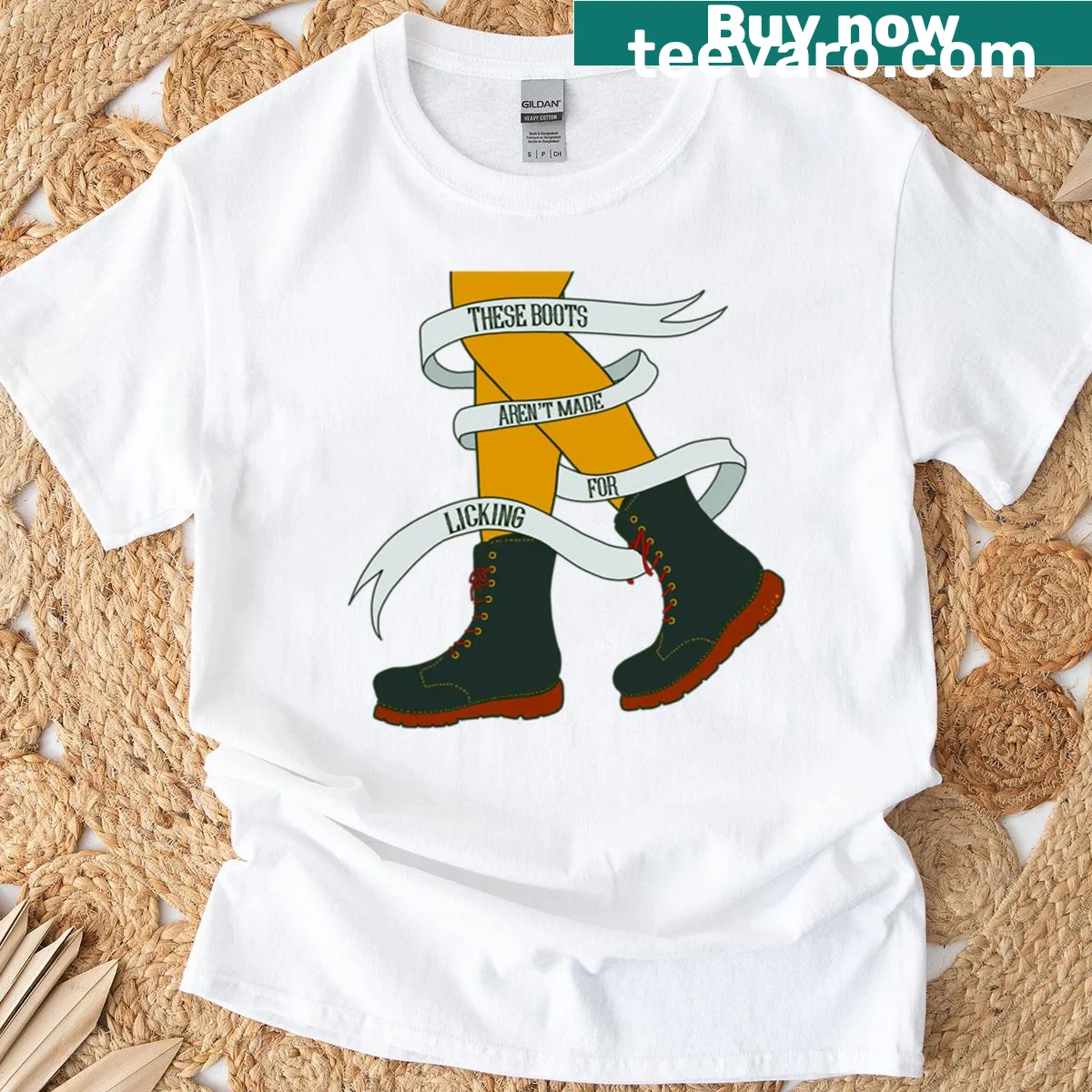 Illustration of whimsical boots on a T-shirt. — on a men's t-shirt