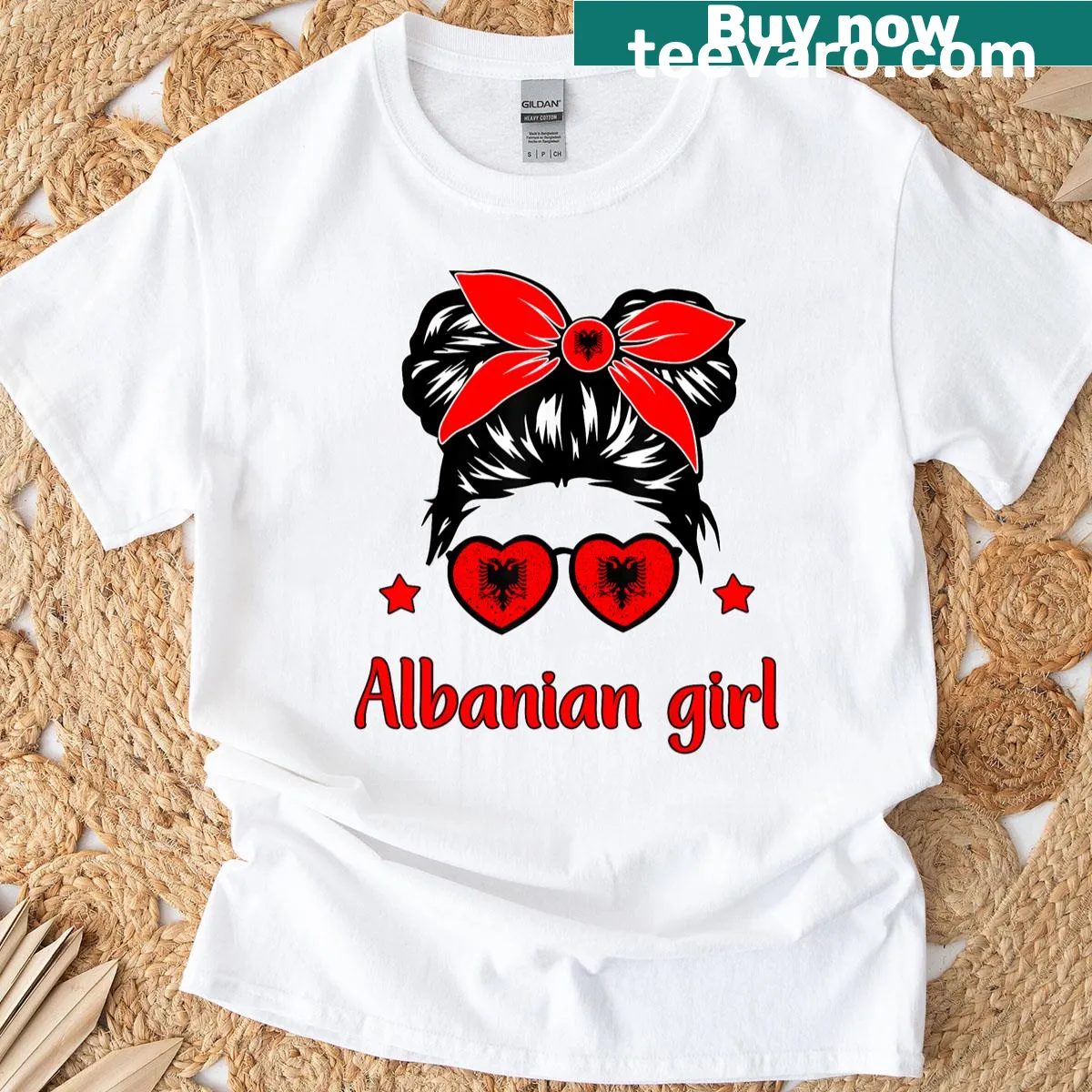 Toddler t-shirt featuring a playful Albanian flag design — on a men's t-shirt