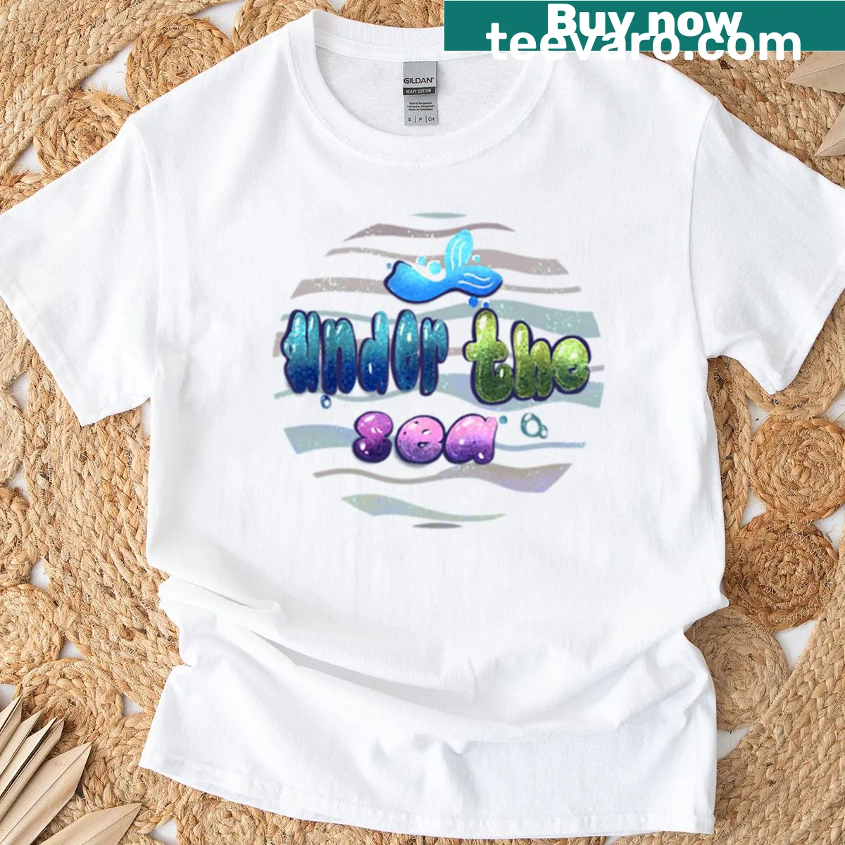 T-shirt featuring a playful underwater summer-themed graphic — on a men's t-shirt
