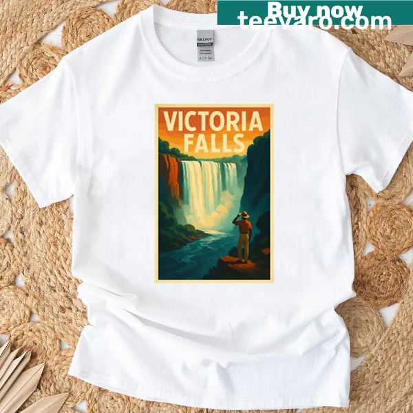 Retro poster T-shirt featuring Victoria Falls in Zambia