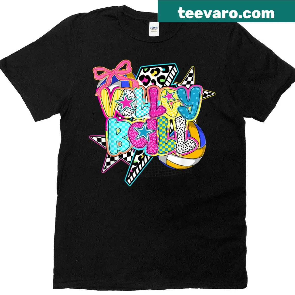 T-shirt for volleyball enthusiasts featuring a cute bow design — on a men's t-shirt