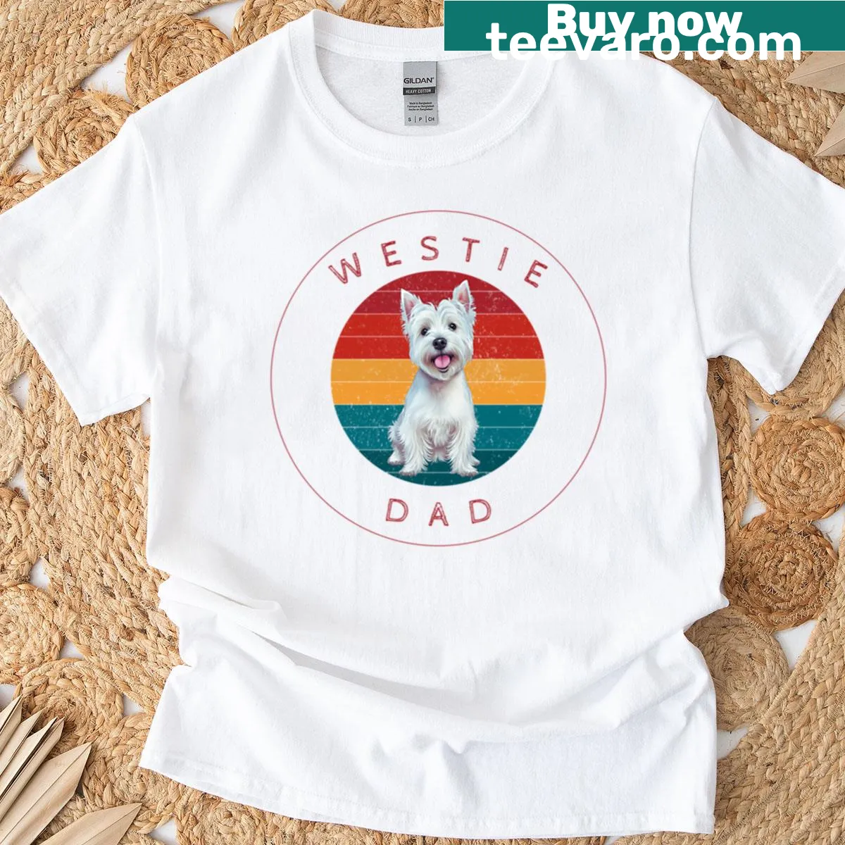 Illustrated Westie dad t-shirt for dog lovers — on a men's t-shirt