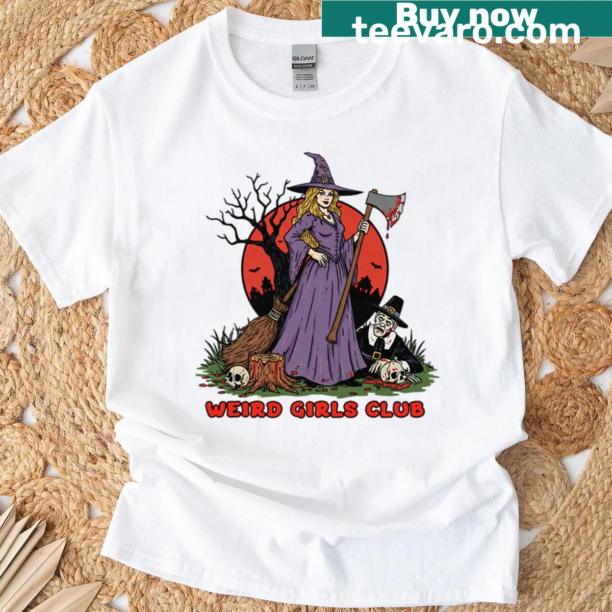 Whimsical design with 'Witch Weird Girls Club' text on a t-shirt — on a men's t-shirt