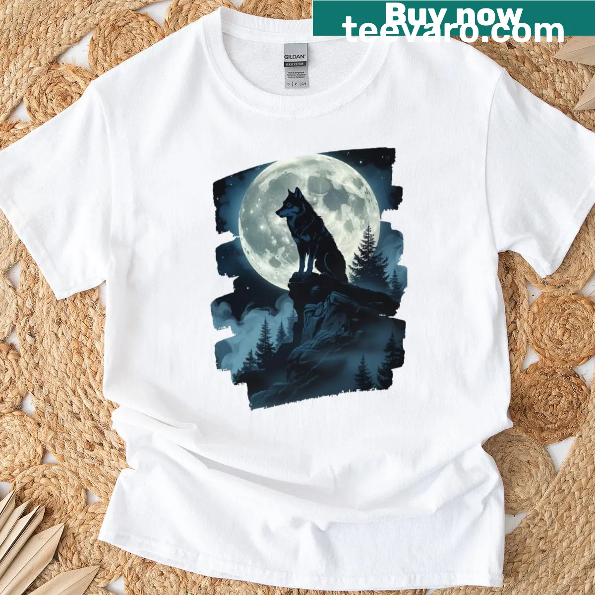 Minimalist tee featuring an elegant wolf silhouette design — on a men's t-shirt