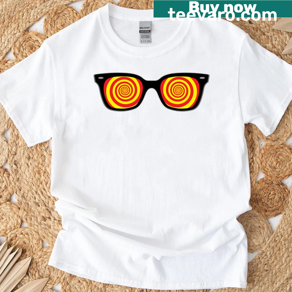 Minimalist silhouette T-shirt featuring X-ray specs graphic — on a men's t-shirt