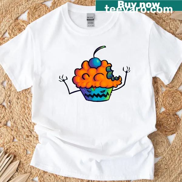 Zombie cupcake graphic T-shirt with a whimsical design