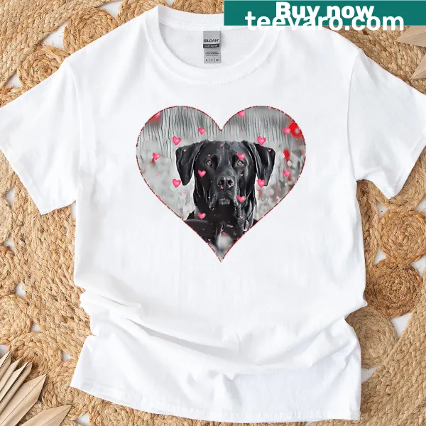 Illustrated t-shirt with a black lab retriever in a heart design
