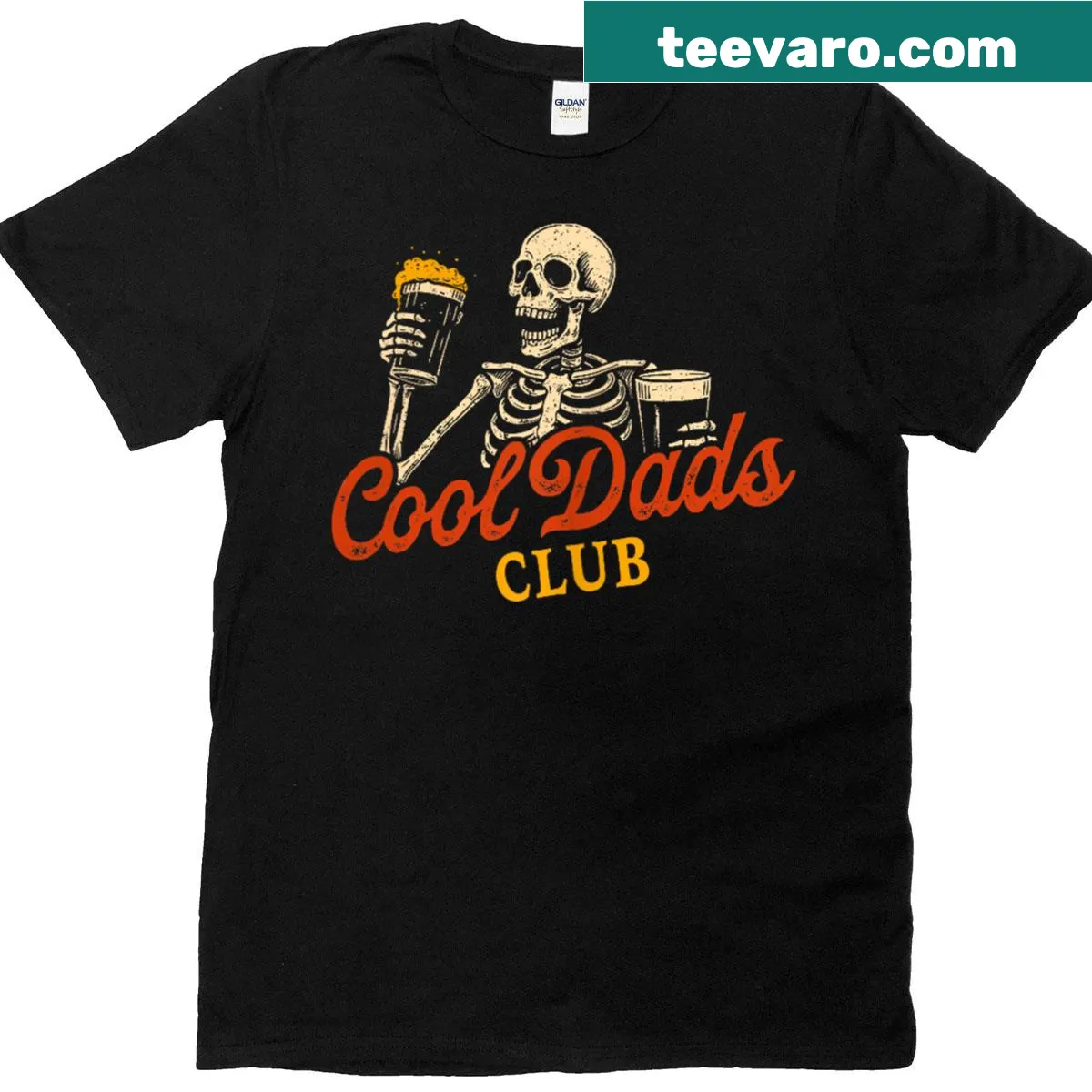 Illustrated skeleton t-shirt with a funny 'Dad of a Few Kids' theme — on a men's t-shirt