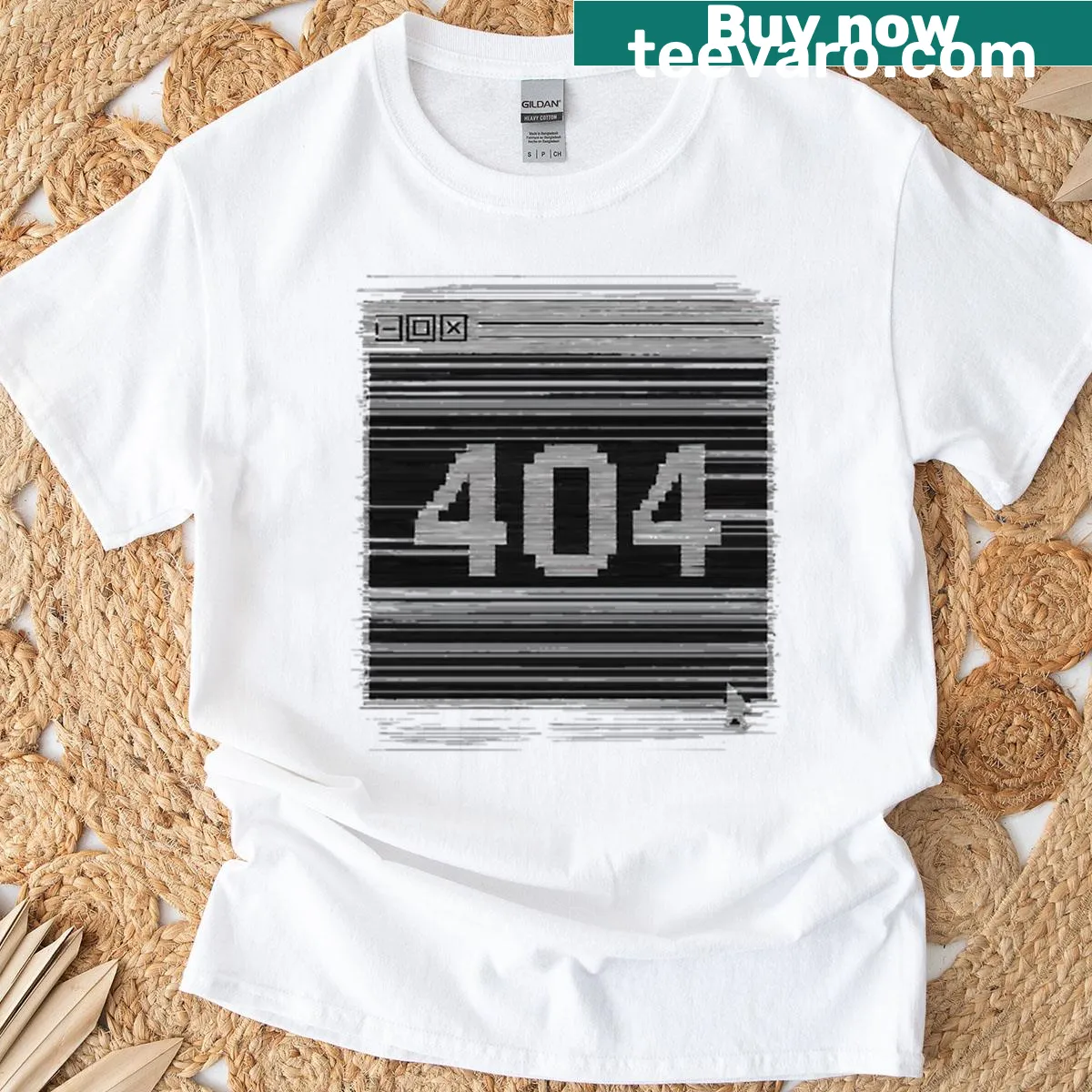 Minimalist T-shirt with abstract 404 glitch design — on a men's t-shirt