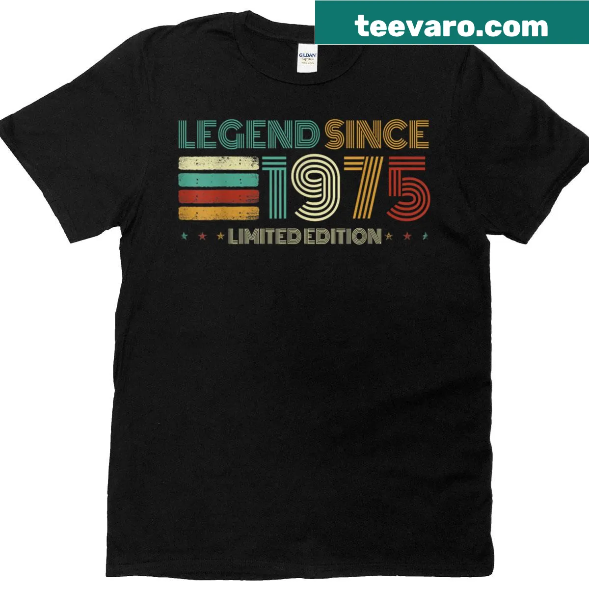 50th birthday T-shirt with text '50 Years Old Legend Since 1975' — on a men's t-shirt