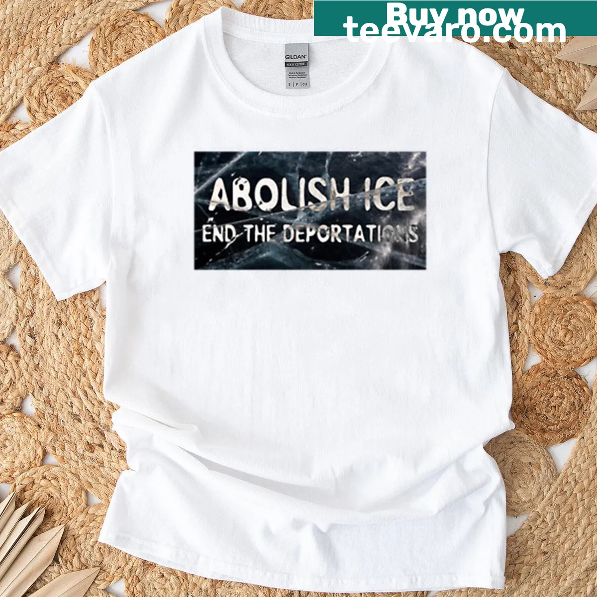 Bold T-shirt featuring 'Abolish ICE' graphic design — on a men's t-shirt